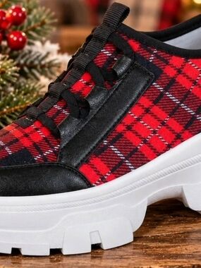 Paolo Red Plaid Platform Sneaker with Black Trim